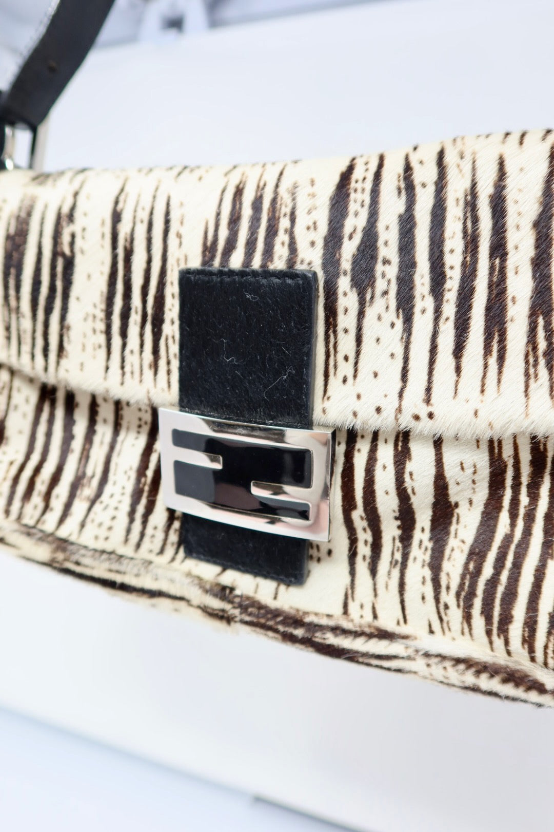 Fendi Pony Hair Striped Black and White Shoulder Bag