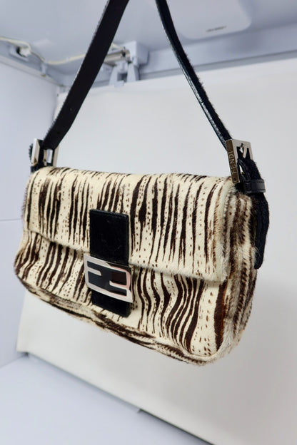 Fendi Pony Hair Striped Black and White Shoulder Bag