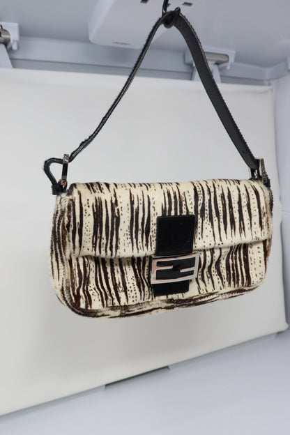 Fendi Pony Hair Striped Black and White Shoulder Bag