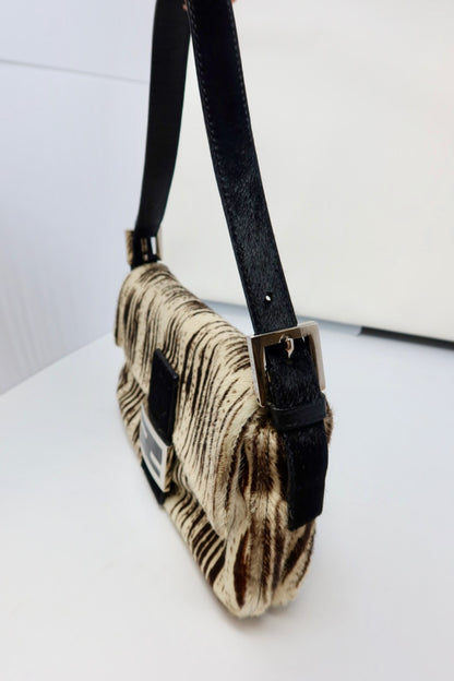 Fendi Pony Hair Striped Black and White Shoulder Bag