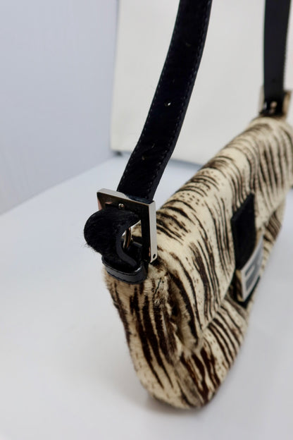 Fendi Pony Hair Striped Black and White Shoulder Bag