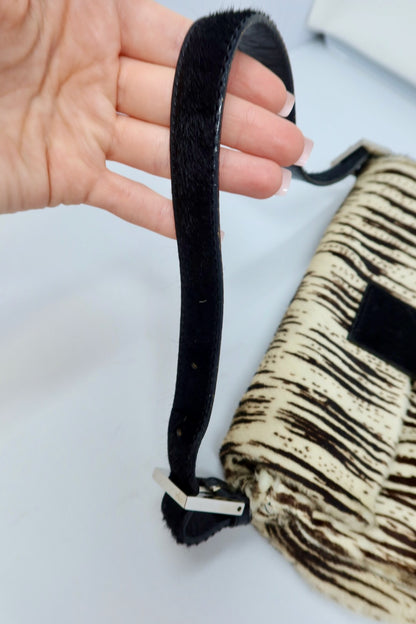 Fendi Pony Hair Striped Black and White Shoulder Bag