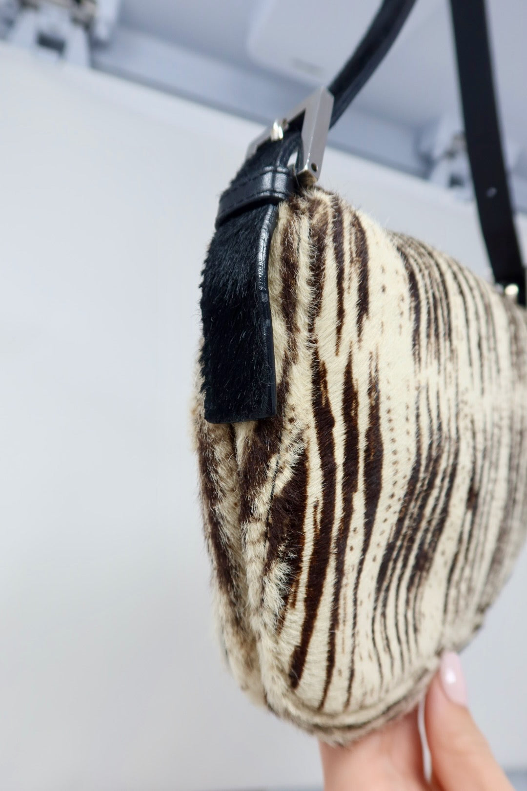Fendi Pony Hair Striped Black and White Shoulder Bag