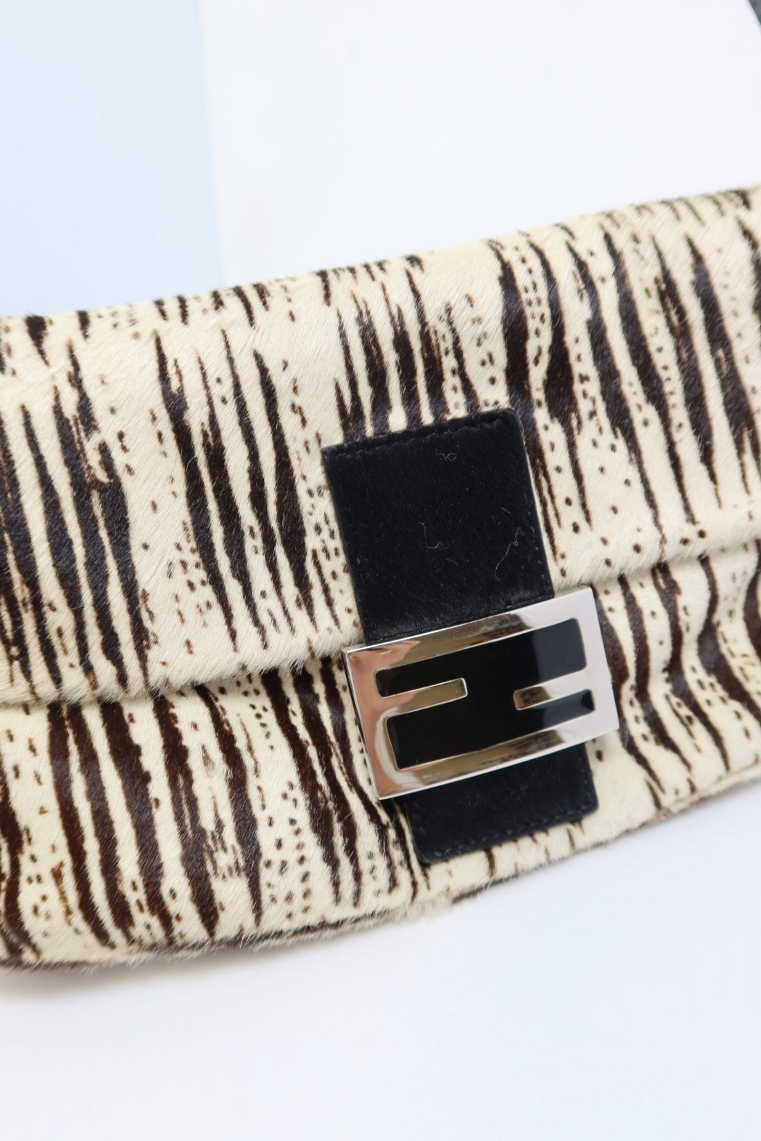 Fendi Pony Hair Striped Black and White Shoulder Bag