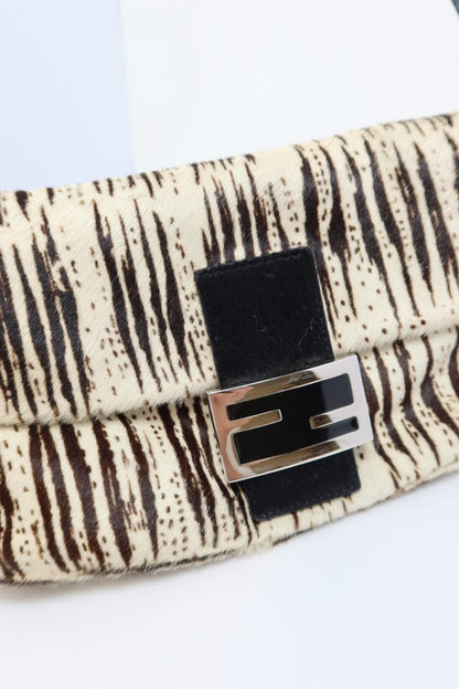 Fendi Pony Hair Striped Black and White Shoulder Bag