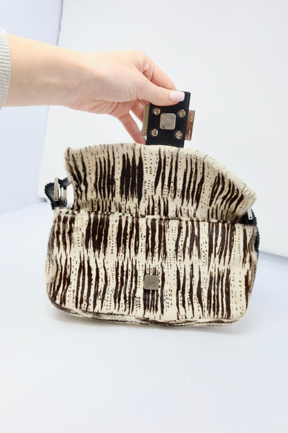 Fendi Pony Hair Striped Black and White Shoulder Bag