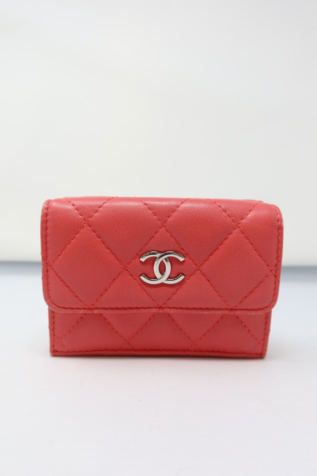 Chanel Matelasse Coral Lambskin Tri-fold Wallet