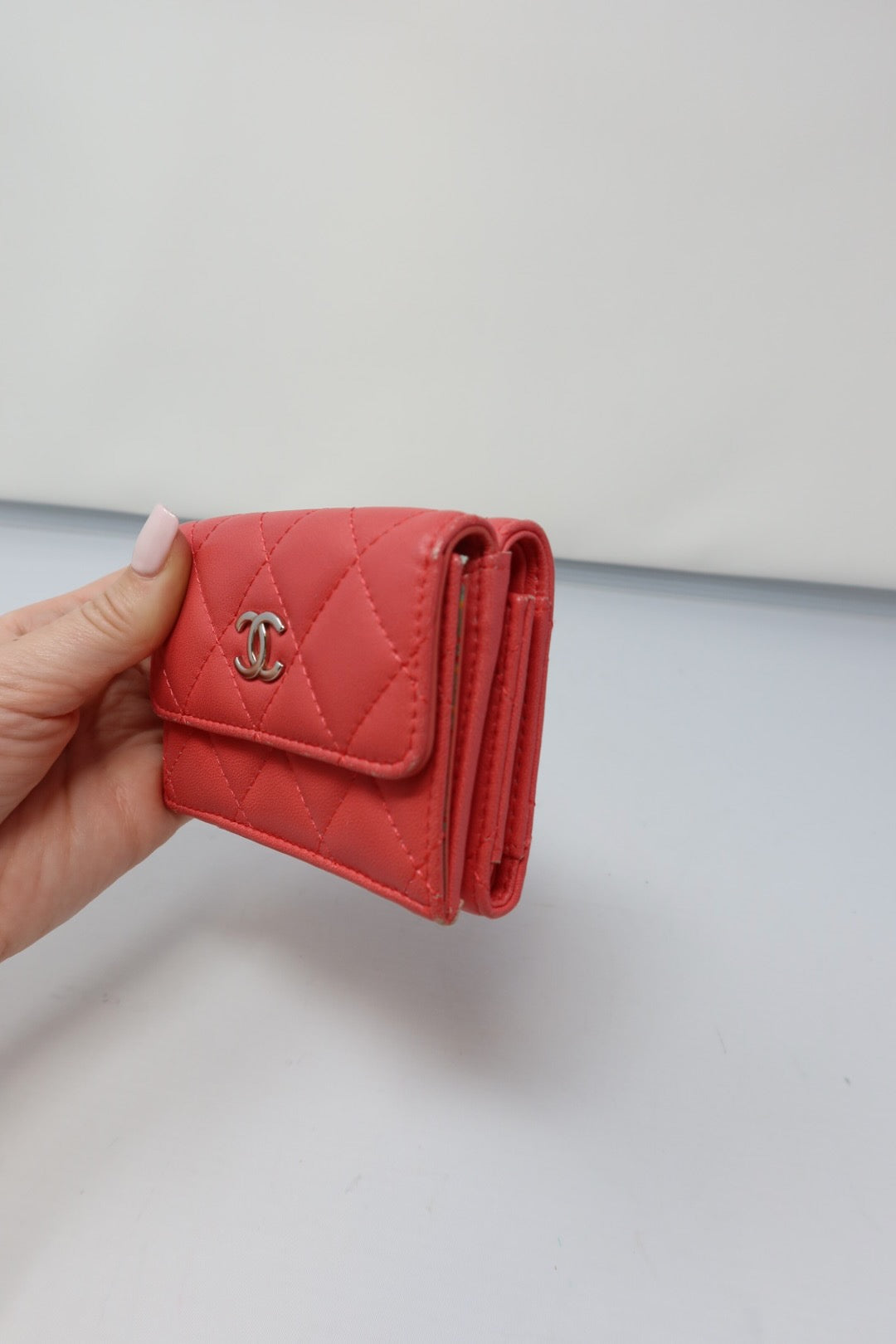 Chanel Matelasse Coral Lambskin Tri-fold Wallet