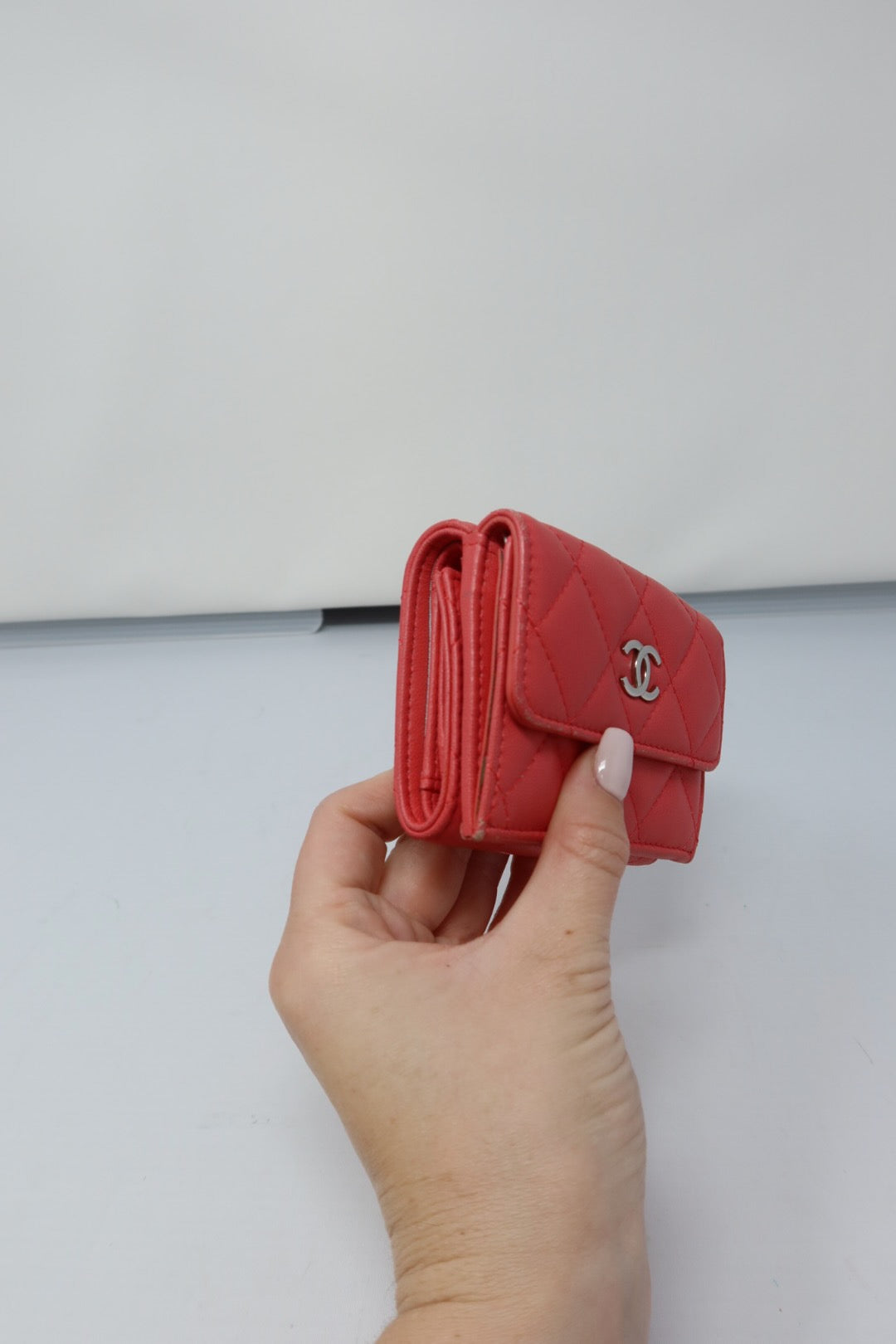 Chanel Matelasse Coral Lambskin Tri-fold Wallet