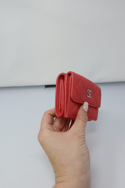 Chanel Matelasse Coral Lambskin Tri-fold Wallet