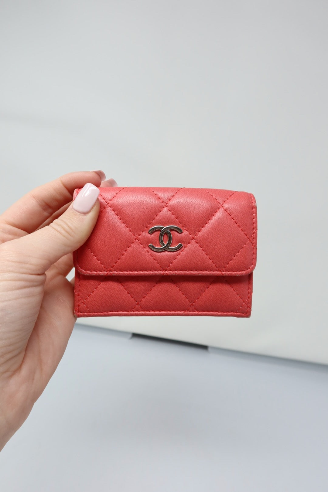 Chanel Matelasse Coral Lambskin Tri-fold Wallet
