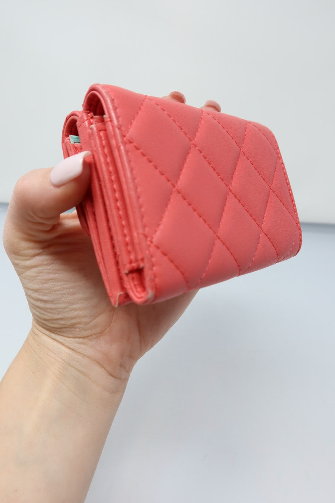 Chanel Matelasse Coral Lambskin Tri-fold Wallet