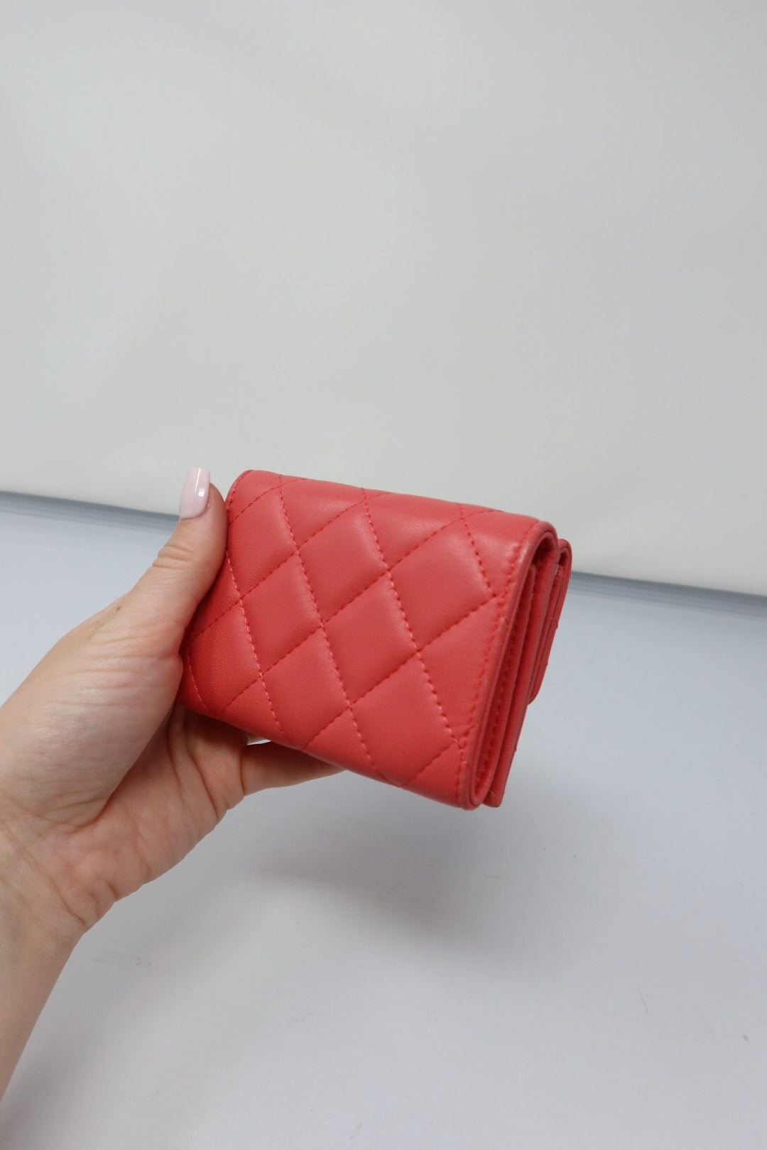 Chanel Matelasse Coral Lambskin Tri-fold Wallet