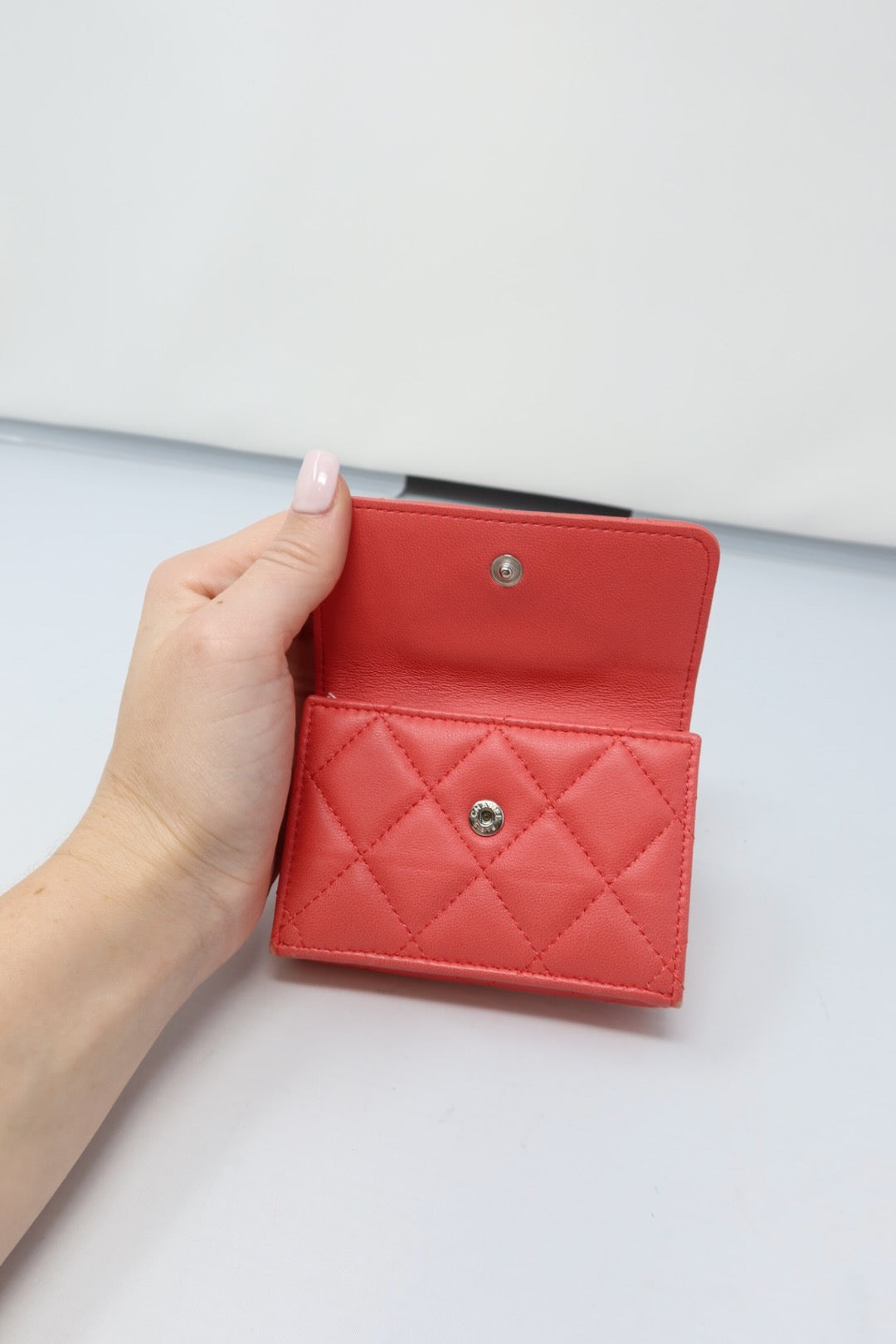 Chanel Matelasse Coral Lambskin Tri-fold Wallet