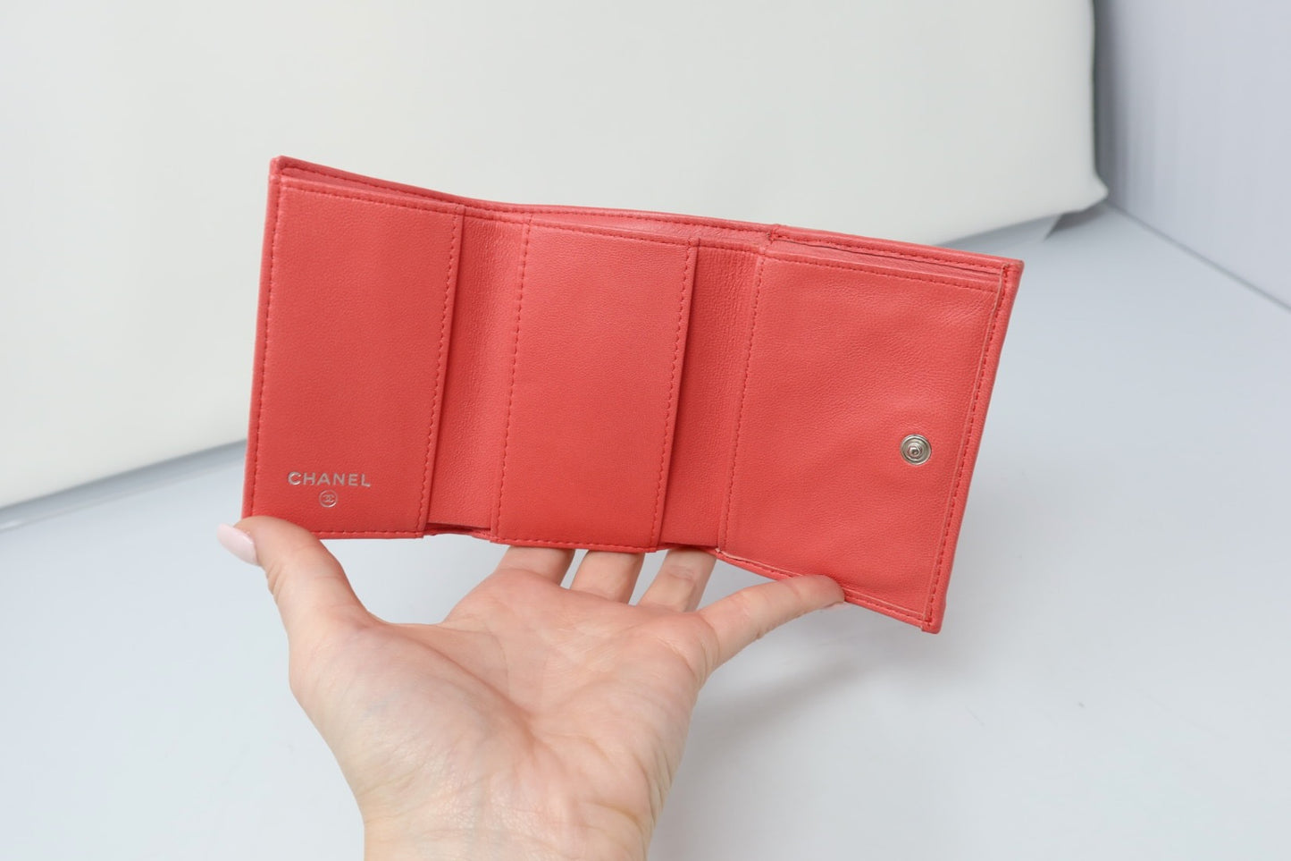 Chanel Matelasse Coral Lambskin Tri-fold Wallet