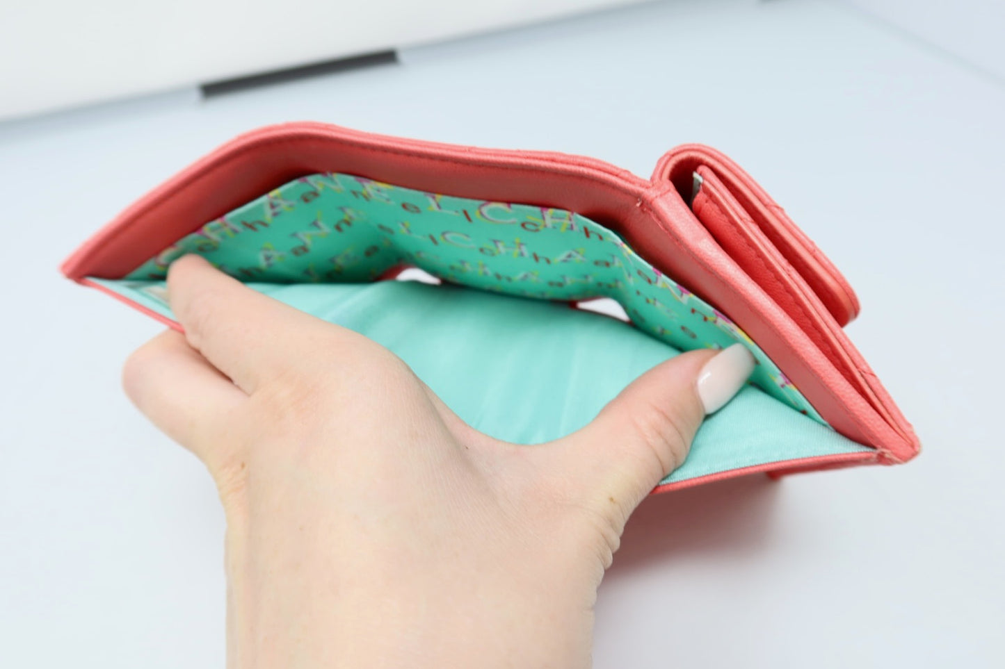 Chanel Matelasse Coral Lambskin Tri-fold Wallet