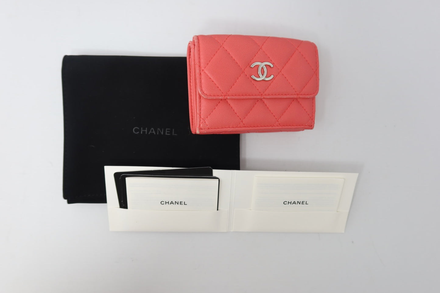 Chanel Matelasse Coral Lambskin Tri-fold Wallet