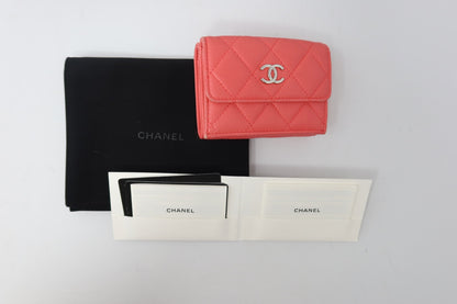 Chanel Matelasse Coral Lambskin Tri-fold Wallet