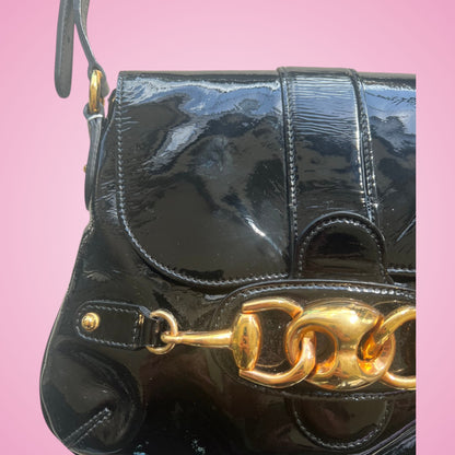Gucci Wave Hobo Flap Bag Black Patent Leather