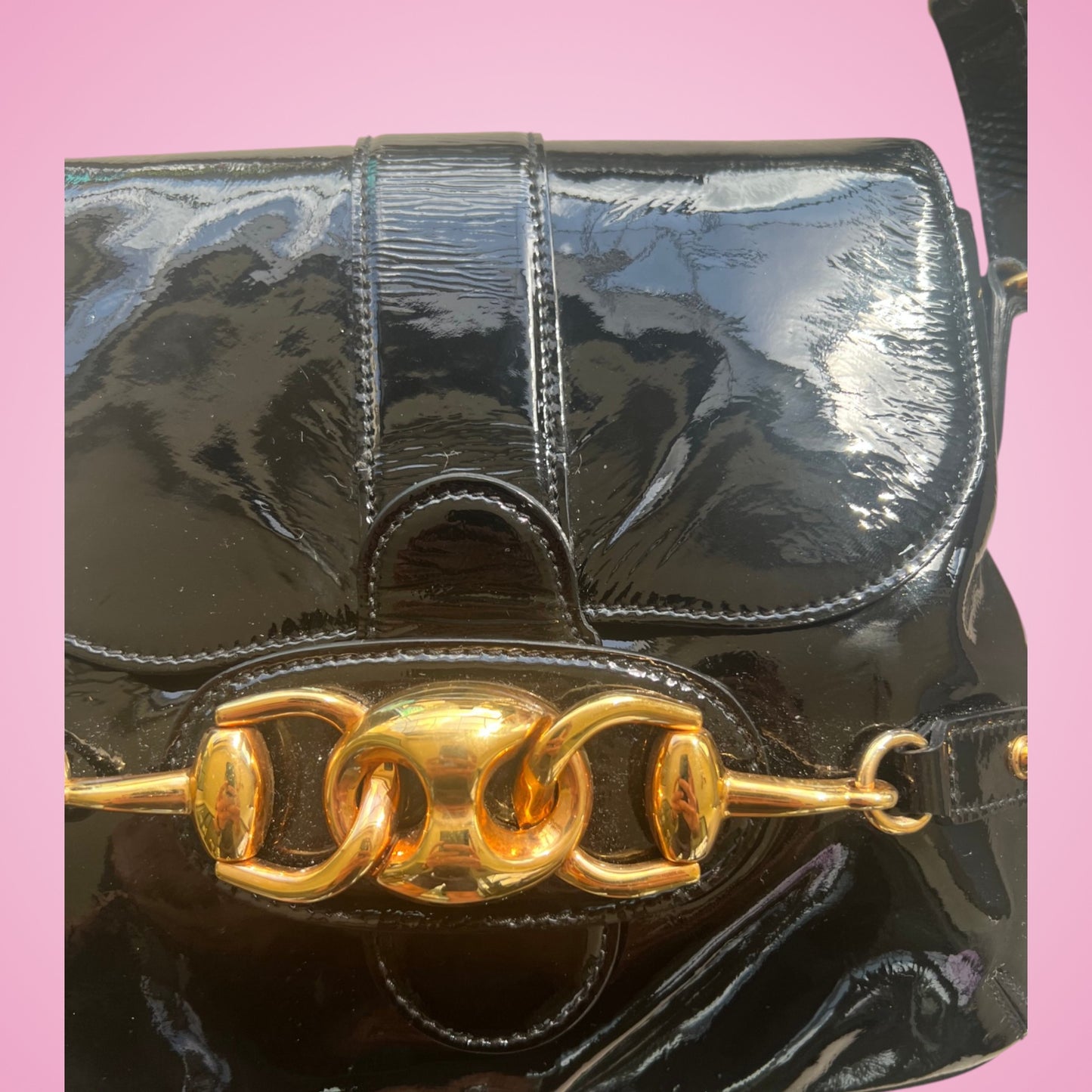 Gucci Wave Hobo Flap Bag Black Patent Leather