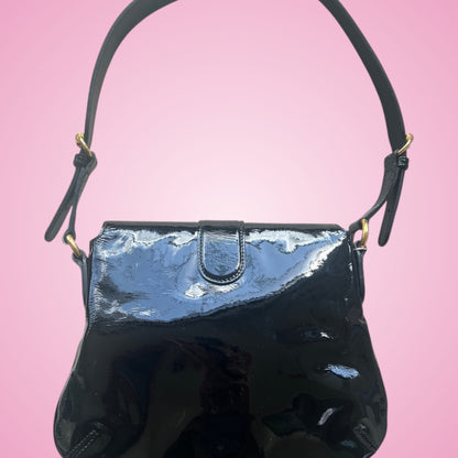 Gucci Wave Hobo Flap Bag Black Patent Leather