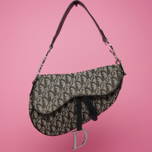 Dior Trotter Black Canvas Saddle Bag