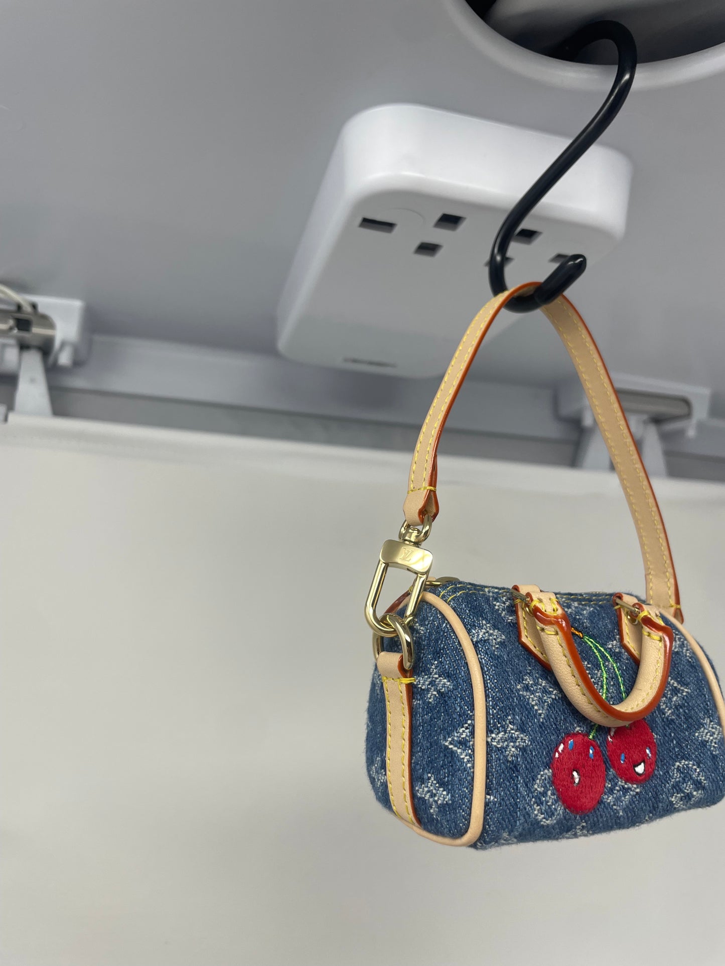 Louis Vuitton x TM Cherry Micro Speedy Bag Charm with Strap, original box, and duster