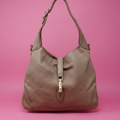 Gucci Hobo Jackie Grey Leather Shoulder Bag (comes with strap)