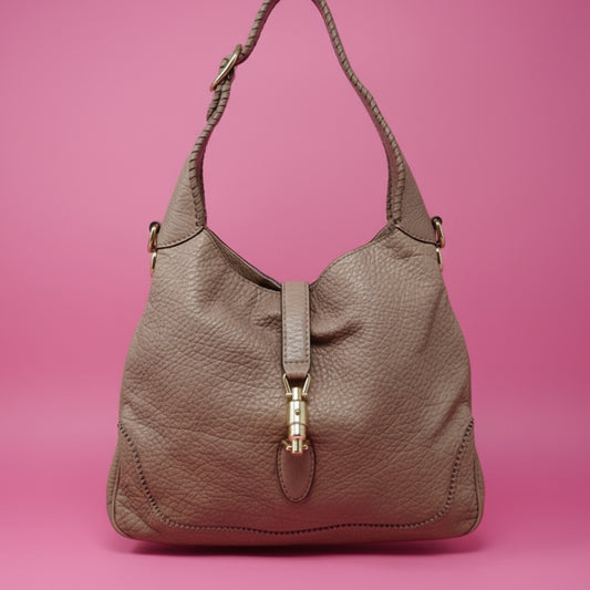 Gucci Hobo Jackie Grey Leather Shoulder Bag (comes with strap)