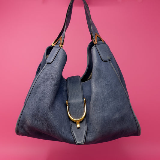 Gucci Horsebit Blue Leather Hobo Bag