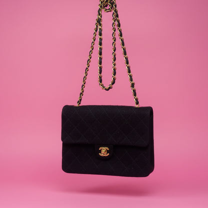 Chanel Cotton Timeless Classic Quilted Single Flap Shoulder Bag Chain Gold Hardware