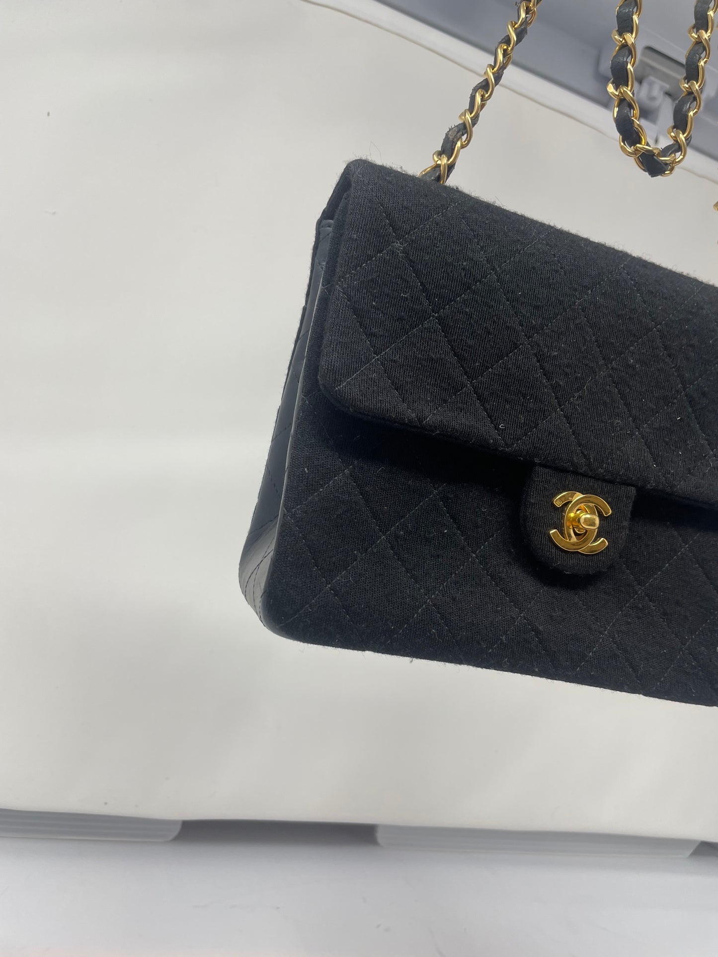 Chanel Cotton Timeless Classic Quilted Single Flap Shoulder Bag Chain Gold Hardware