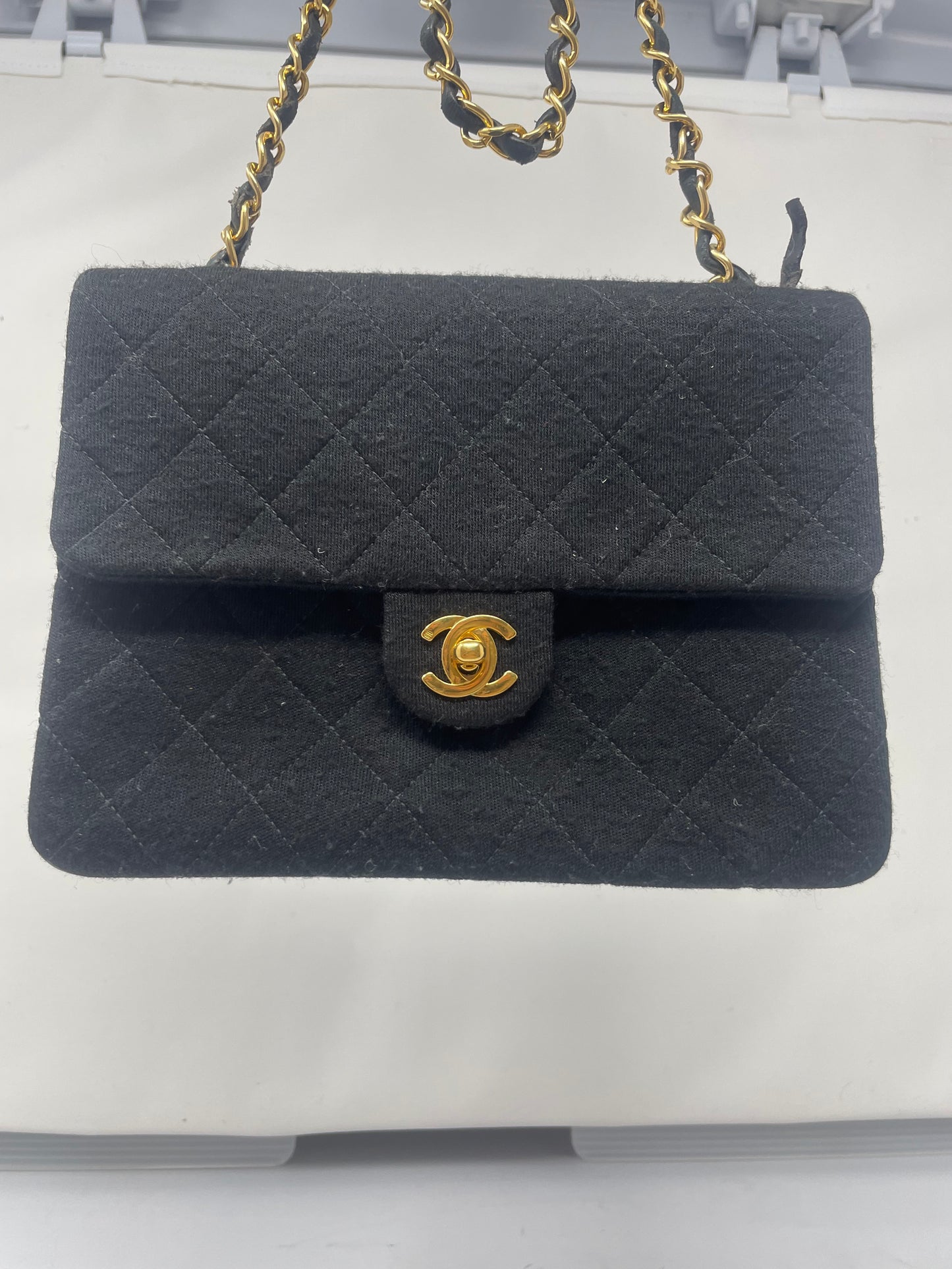 Chanel Cotton Timeless Classic Quilted Single Flap Shoulder Bag Chain Gold Hardware