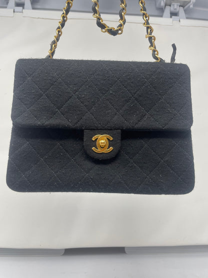 Chanel Cotton Timeless Classic Quilted Single Flap Shoulder Bag Chain Gold Hardware