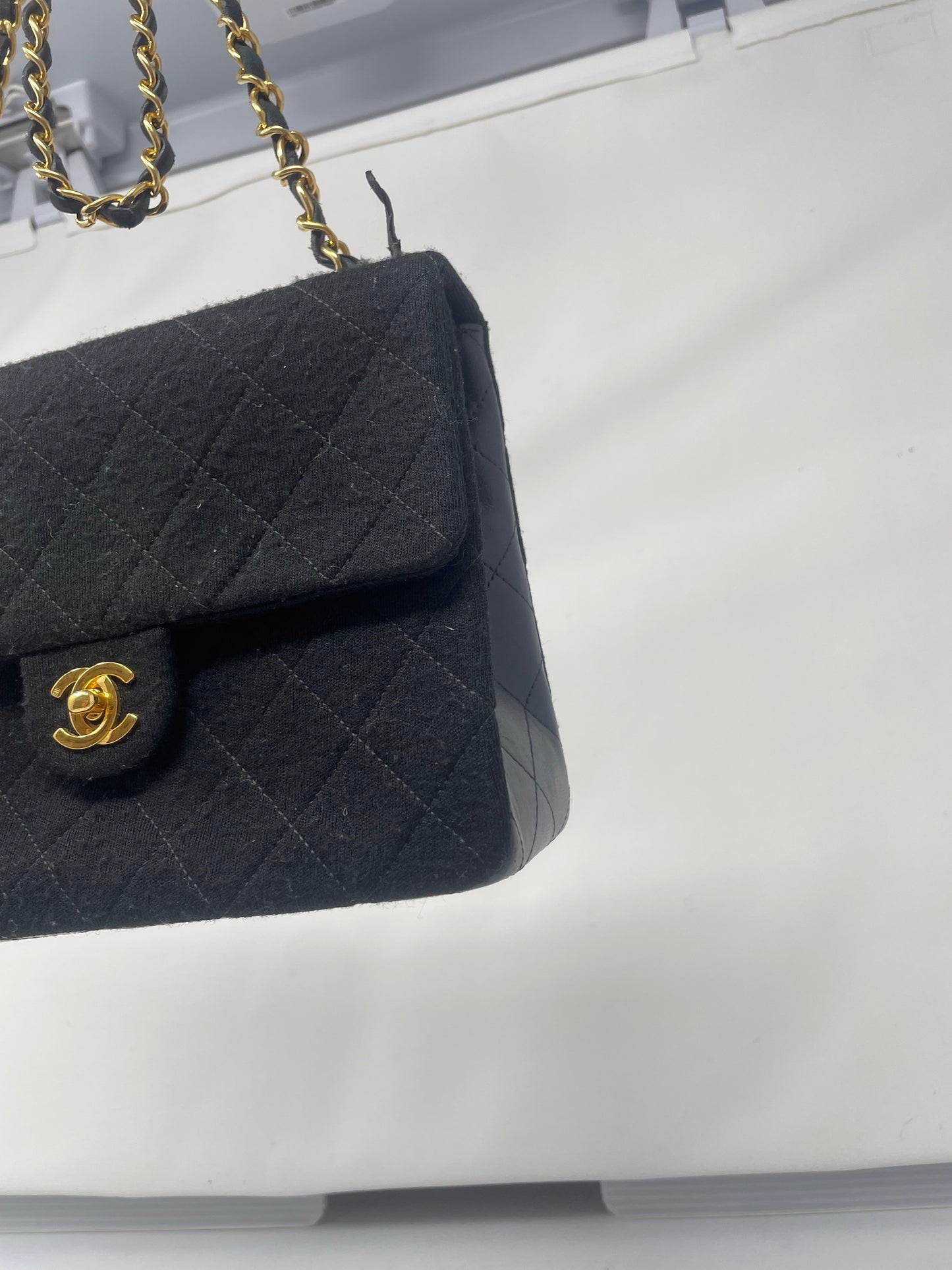 Chanel Cotton Timeless Classic Quilted Single Flap Shoulder Bag Chain Gold Hardware