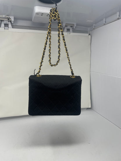 Chanel Cotton Timeless Classic Quilted Single Flap Shoulder Bag Chain Gold Hardware