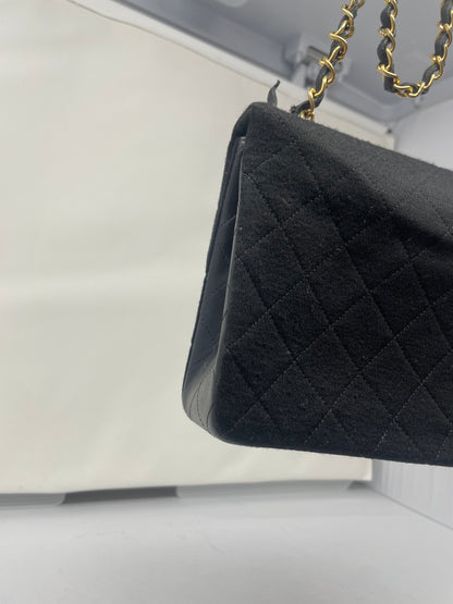 Chanel Cotton Timeless Classic Quilted Single Flap Shoulder Bag Chain Gold Hardware