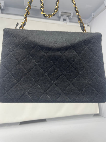 Chanel Cotton Timeless Classic Quilted Single Flap Shoulder Bag Chain Gold Hardware