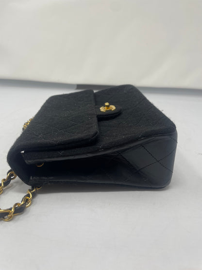 Chanel Cotton Timeless Classic Quilted Single Flap Shoulder Bag Chain Gold Hardware