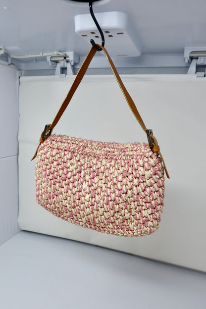 Fendi Pink and White Crochet Baguette - Under $2000