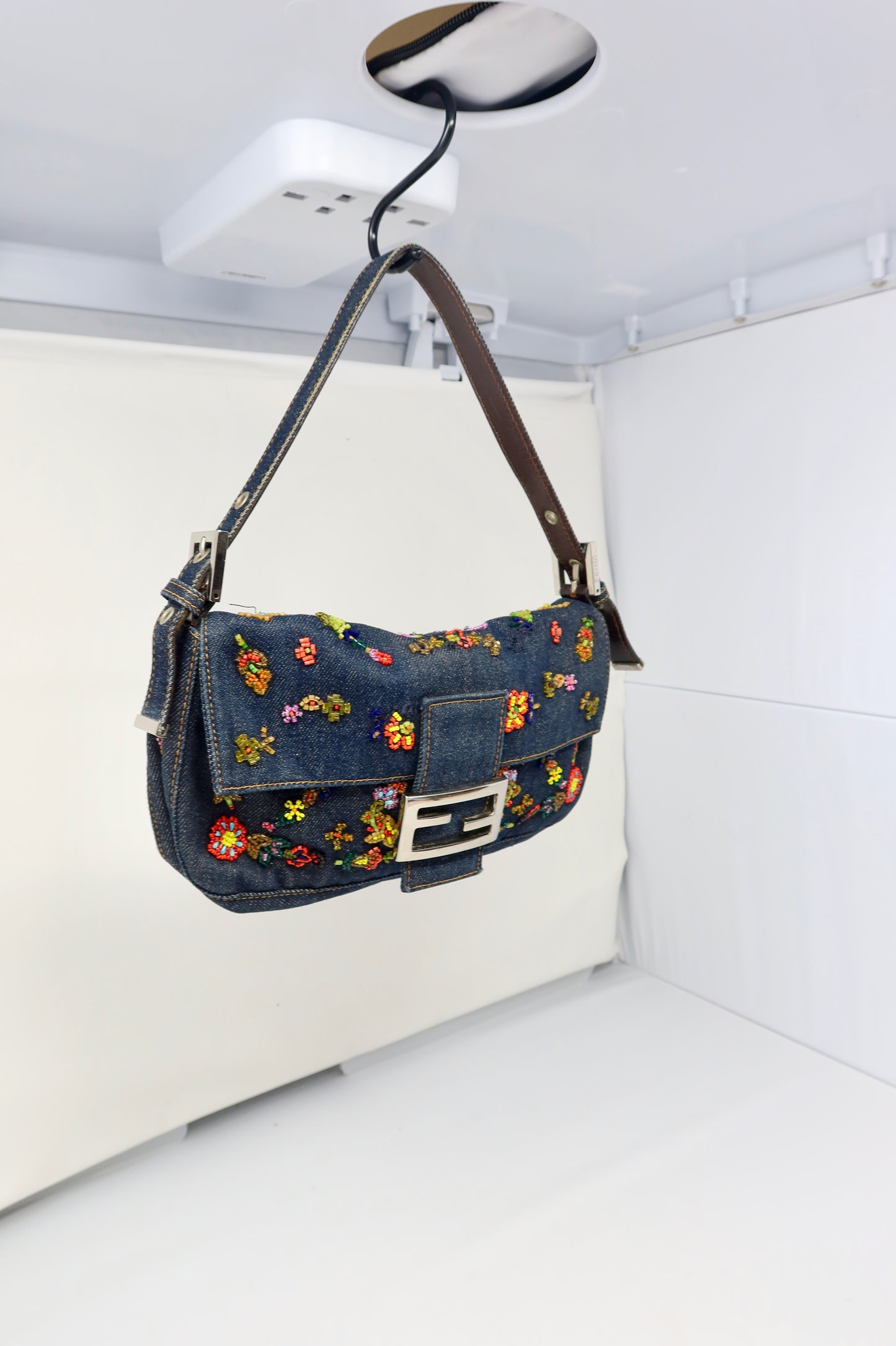 RARE Fendi Baguette Embroidered Beads Denim