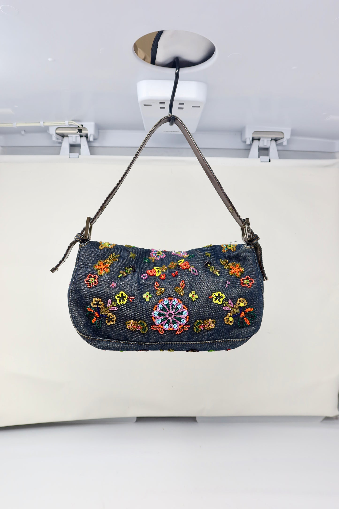 RARE Fendi Baguette Embroidered Beads Denim
