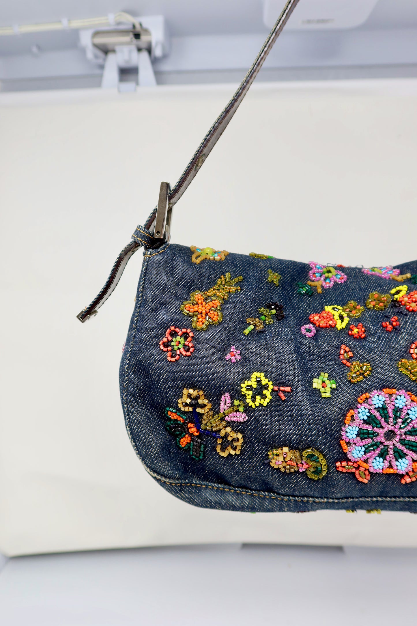 RARE Fendi Baguette Embroidered Beads Denim