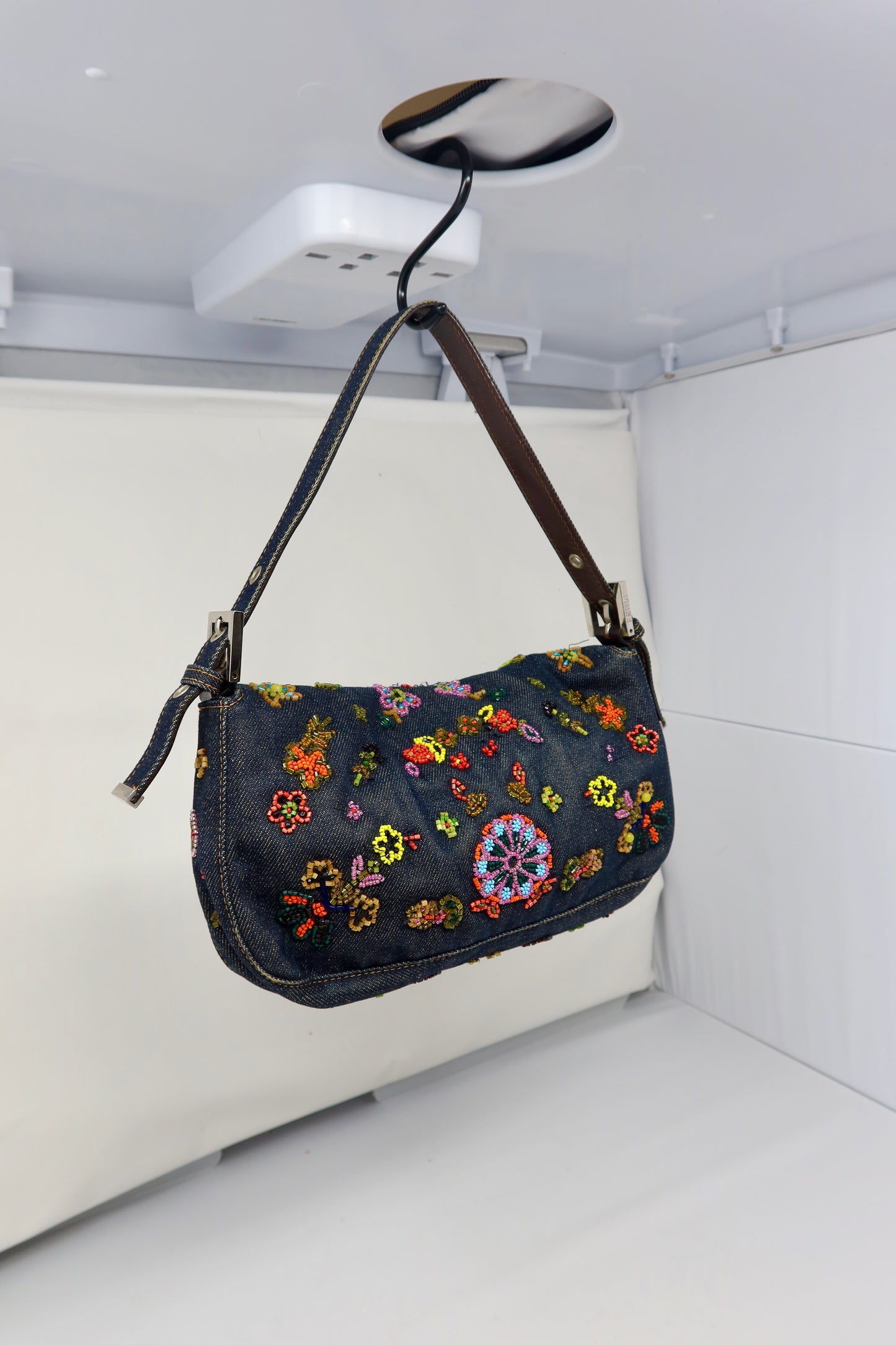 RARE Fendi Baguette Embroidered Beads Denim