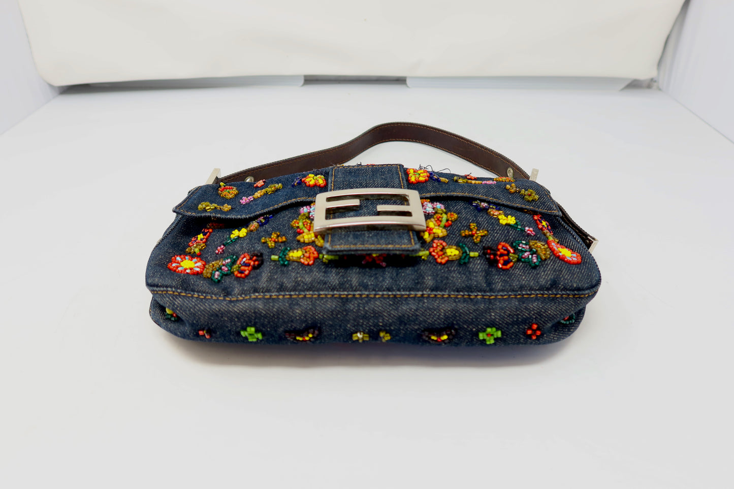 RARE Fendi Baguette Embroidered Beads Denim