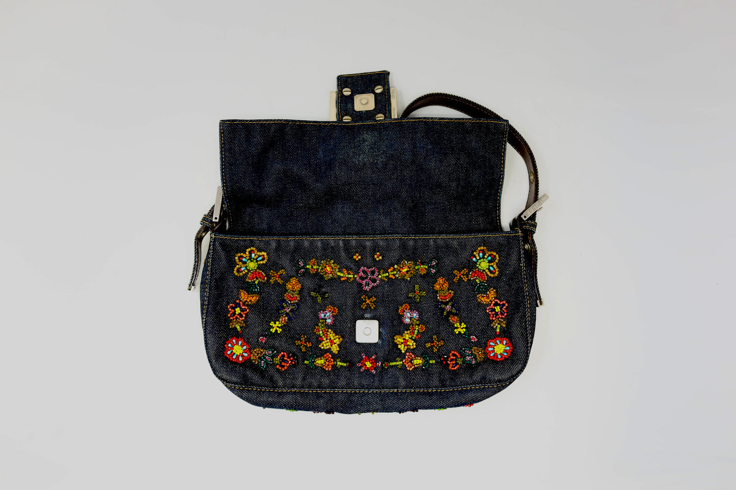 RARE Fendi Baguette Embroidered Beads Denim