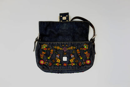 RARE Fendi Baguette Embroidered Beads Denim