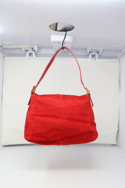 Fendi Red Suede Mamma Baguette Bag