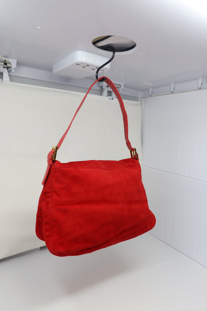 Fendi Red Suede Mamma Baguette Bag