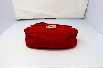 Fendi Red Suede Mamma Baguette Bag
